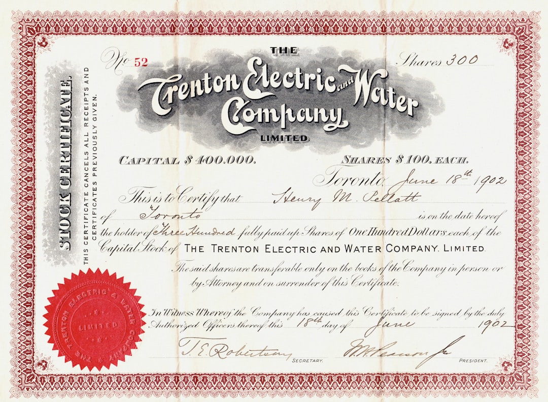 The trenton electric water company stock certificate