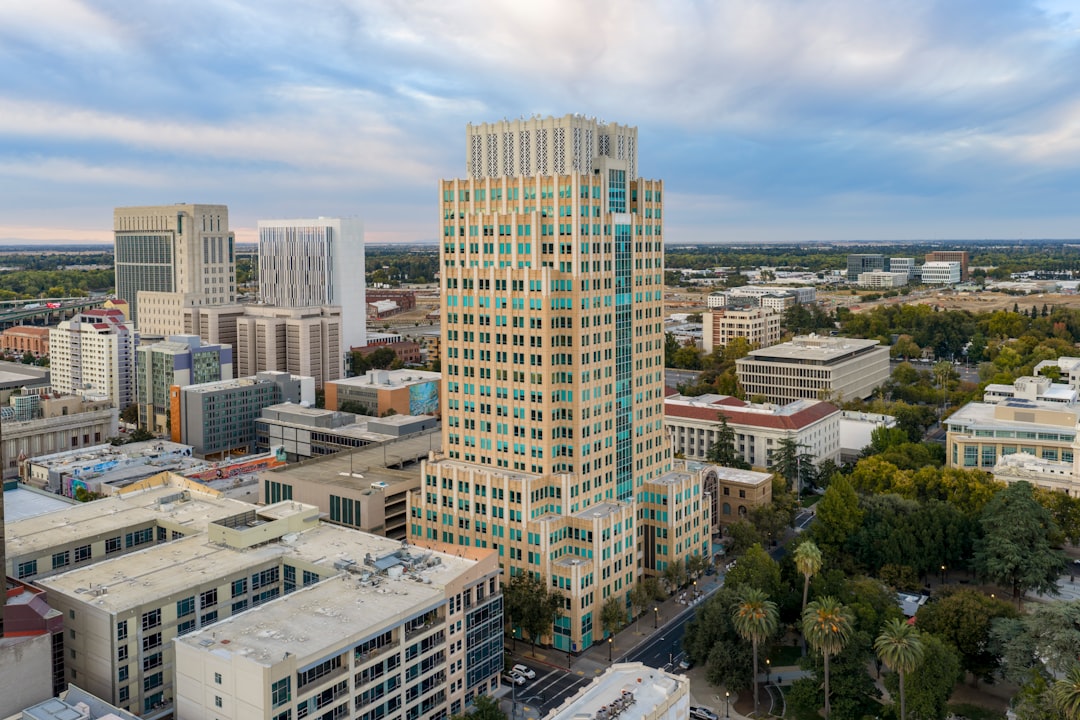 Tall office building in a city skyline